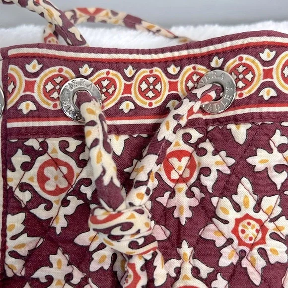 Vera Bradley Medallion Maroon Drawstring Quilted Backpack - Picture 2 of 7